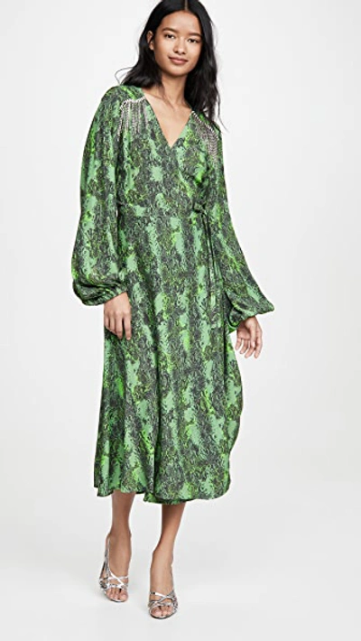 green emerald velvet dress Embellished Cowl Neck A-Line Mini Dress in Green Snake - 8