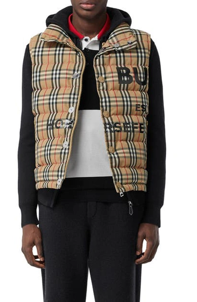 Burberry Typeface-logo Checked Quilted-down Gilet In Beige,black,red