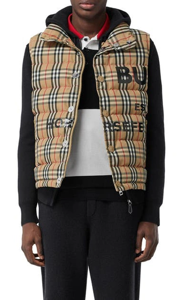 Burberry Typeface-logo Checked Quilted-down Gilet In Archive Beige Ip Check