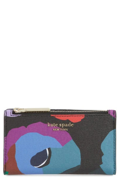 Kate Spade Small Spencer Floral Collage Leather Bifold Wallet In Black Multi