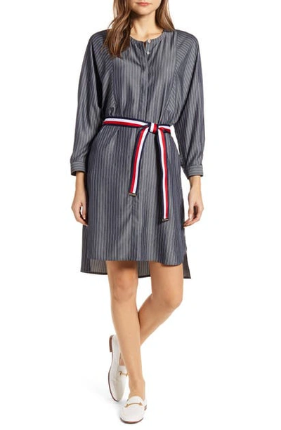 Tommy Hilfiger Stripe Long Sleeve Shirtdress In Sky Captain/ Ivory