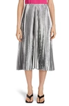 Balenciaga Metallic Pleated Wool Blend Midi Skirt In Silver
