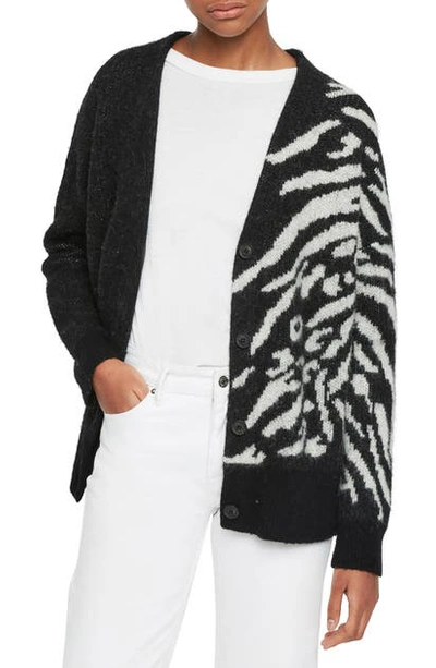 Allsaints Karina Zebra Wool & Alpaca Blend Cardigan In Black/ Chalk White