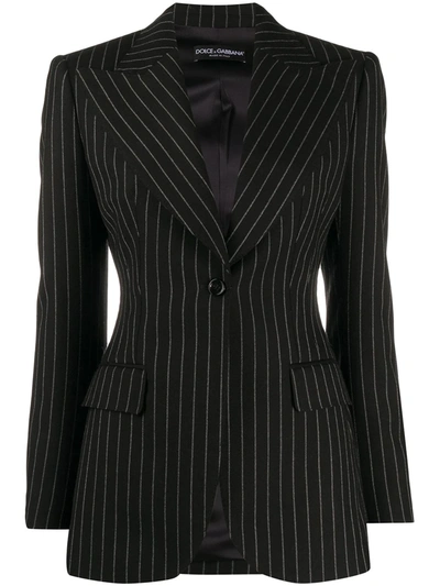 Dolce & Gabbana Pinstriped Stretch Cool Wool Blazer In Black