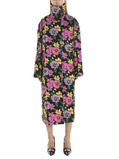 Balenciaga Belted Floral-print Cotton-drill Trench Coat In Multicolor
