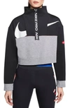 Nike Pro Get Fit Icon Clash Women's Fleece 1/2-zip Jacket In Black/ Carbon Heather/ White