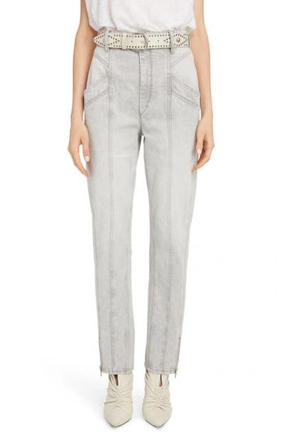 Isabel Marant Kelissa Paneled High-rise Straight-leg Jeans In Light Grey