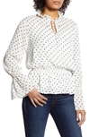 TOMMY HILFIGER POLKA DOT LONG SLEEVE PEPLUM TOP,T9LMR040