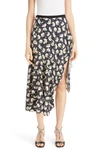 CHLOÉ ASYMMETRICAL FLORAL PRINT STRETCH SILK MIDI SKIRT,C20SJU19336