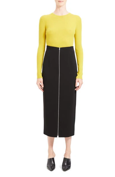 Theory High Waist Zip Pencil Midi Skirt In Black