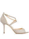 JIMMY CHOO EMSY 85MM GLITTER SANDALS