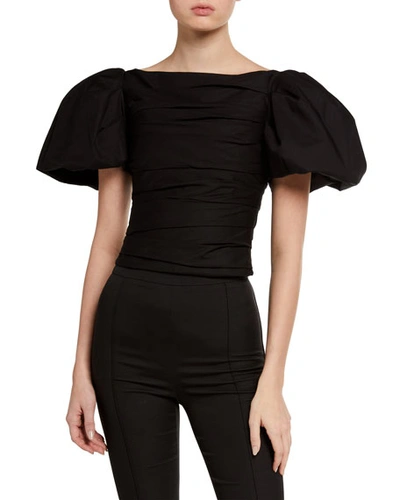 Khaite Kai Cotton Twill Top W/ Puff Sleeves In Black