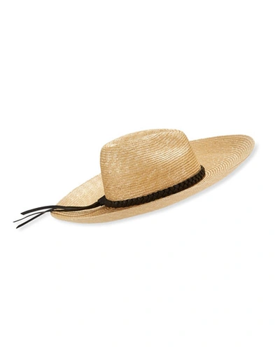 Saint Laurent Maxi Mexi Noir Large Brim Straw Hat In Sable/black