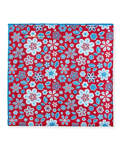 Kiton Men's Flowers & Leaves Silk Pocket Square In Red