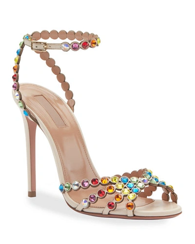 Aquazzura Tequila 105 Crystal-embellished Leather Sandals In Neutrals