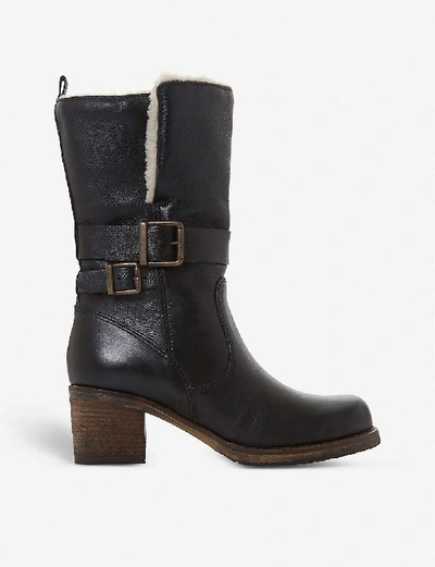 Dune Rokoko Fleece-trimmed Leather Ankle Boots In Black-leather