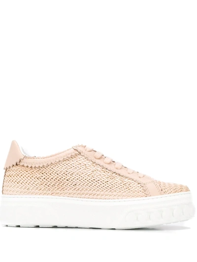 Casadei Woven Lace-up Trainers In Nude & Neutrals