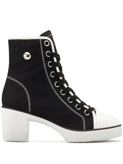 Giuseppe Zanotti High-top Shearling-lined Canvas Block-heel Trainers In Black