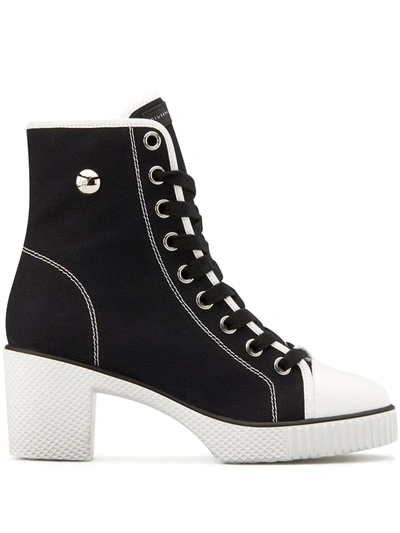 Giuseppe Zanotti High-top Shearling-lined Canvas Block-heel Trainers In Noir