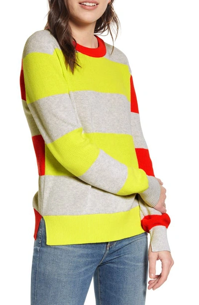 French Connection Nuka Color-blocked Cotton Sweater In Lemon/ Grey Mel/ Poppy Red