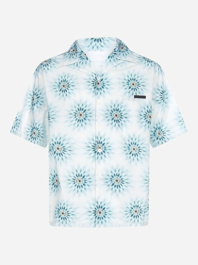 Prada Graphic-print Cotton-poplin Shirt In Light Blue