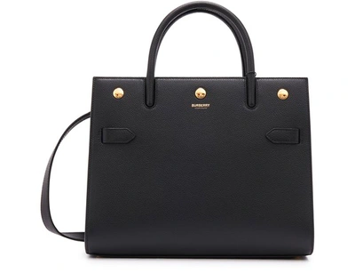 Burberry Small Leather Two-handle Title Handbag In Black