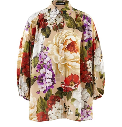 Dolce & Gabbana Printed Shirt In Beige Kaki