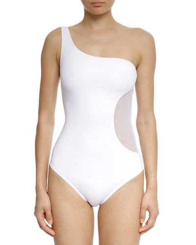 Balmain Side Patch One-shoulder One-piece Swimsuit In White