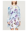Stella Mccartney Asymmetric Floral-print Silk Mini Skirt In Light Blue