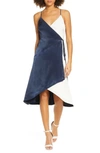 Ali & Jay Cali Romanza Satin Wrap Dress In Navy/ Ivory