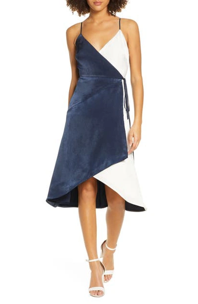 Ali & Jay Cali Romanza Satin Wrap Dress In Navy/ Ivory