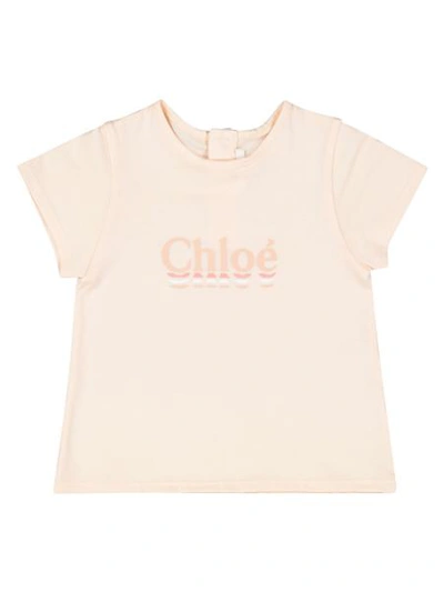 Chloé Babies' Powder Pink T-shirt With Logo In Rose