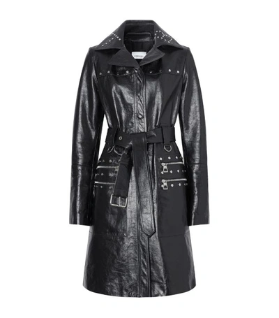 Burberry Harewood Leather Trench Coat In Black