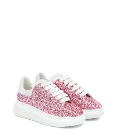 Alexander Mcqueen Kids' Glittered Cotton Blend Lace-up Sneakers In Pink