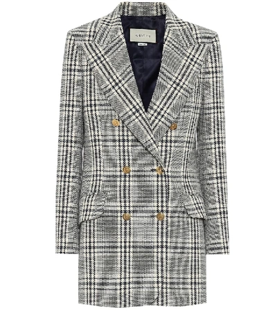 Gucci Checked Wool-blend Double-breasted Blazer In Blue & White