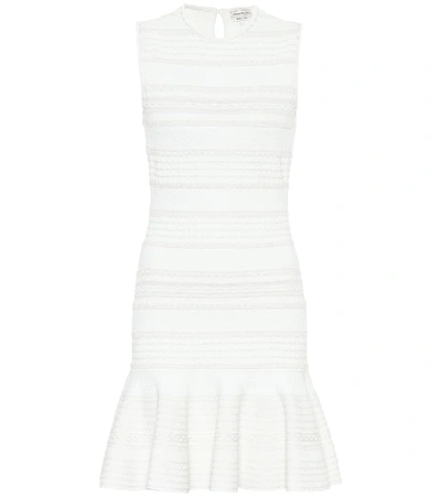 Alexander Mcqueen Ruffled Cable-knit Wool-blend Mini Dress In White