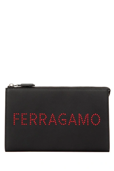 Ferragamo Salvatore  Logo Studded Clutch In Nerored