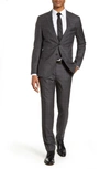 Hugo Boss Helward/genius Slim Fit Solid Three Piece Wool Suit In Grey