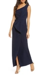 Eliza J One-shoulder Laguna Crepe Evening Gown In Navy