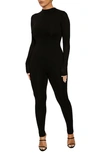 Naked Wardrobe Long Sleeve Stirrup Jumpsuit In Black