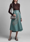 PRADA BEADED FEATHER EMBROIDERED LEATHER SKIRT,PROD154710048