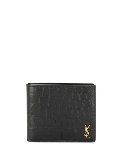 Saint Laurent Tiny Cassandre East/west Leather Wallet In Black