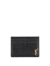 Saint Laurent Men's Ysl Monogram Croc-embossed Card Case In Black