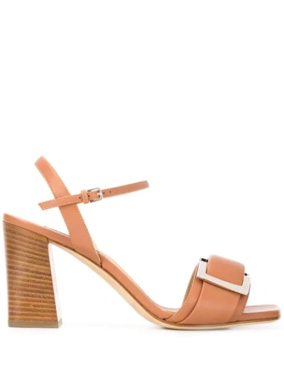 Sergio Rossi 90mm Square Toe Sandals In Brown