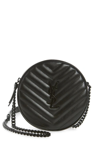 Saint Laurent Jade Ysl Round Quilted Grain De Poudre Crossbody Bag In Black