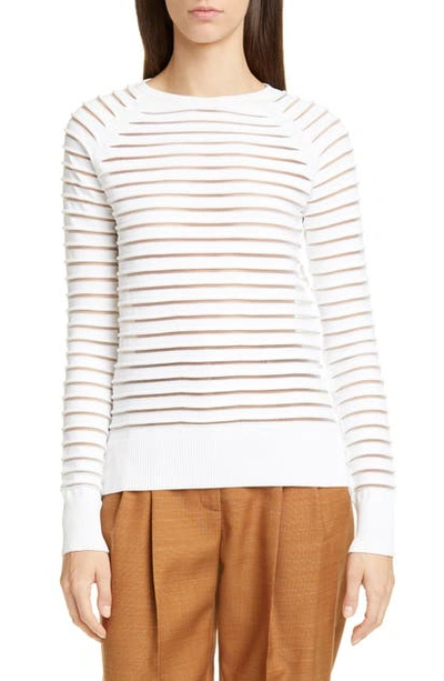 Partow Margot Sheer Stripe Sweater In White