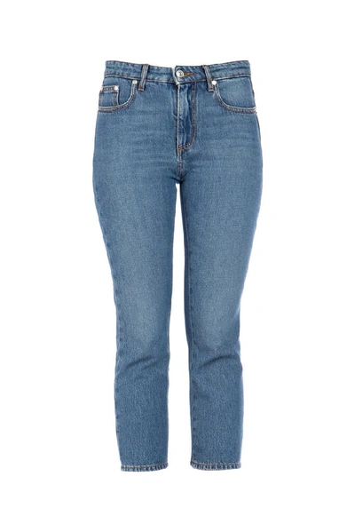 Msgm Logo Printed Cropped Jeans In Blue