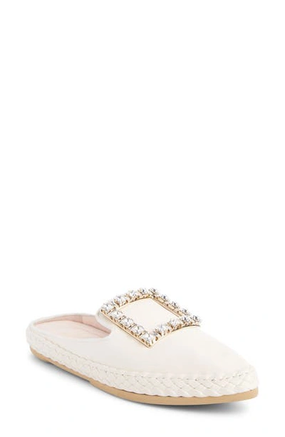 Roger Vivier Rv Lounge Crystal-embellished Leather Slippers In Off White