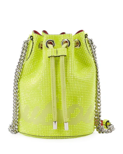 Christian Louboutin Marie Jane Neon Crystal-embellished Suede Bucket Bag In Yellow