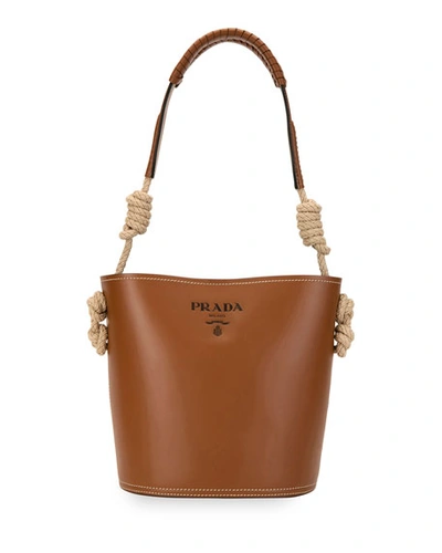 Prada City Knotted Rope Bucket Bag In Brown